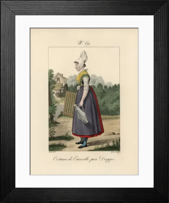 Framed Print : Tradeswoman of Rouen wearing a bonnet called a bavolet
