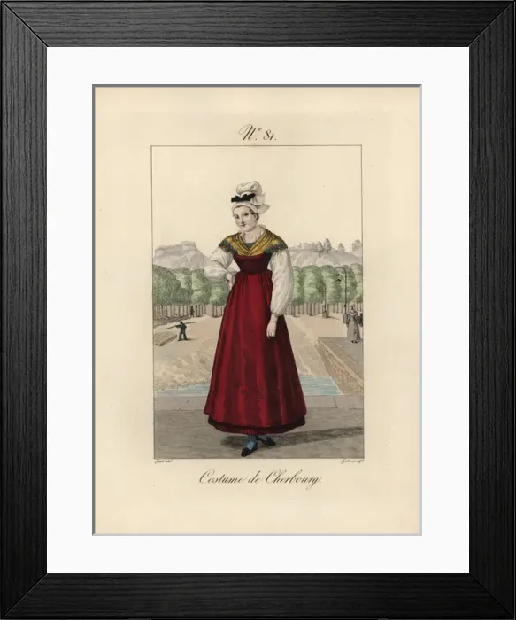 Framed Print : Costume of Cherbourg The bonnet has short papillon wings Framed Print : Costume of Cherbourg The bonnet has short papillon wings