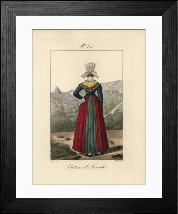 Framed Print : Costume of Pont l Eveque Bavolet bonnet with Framed Print : Costume of Pont l Eveque Bavolet bonnet with