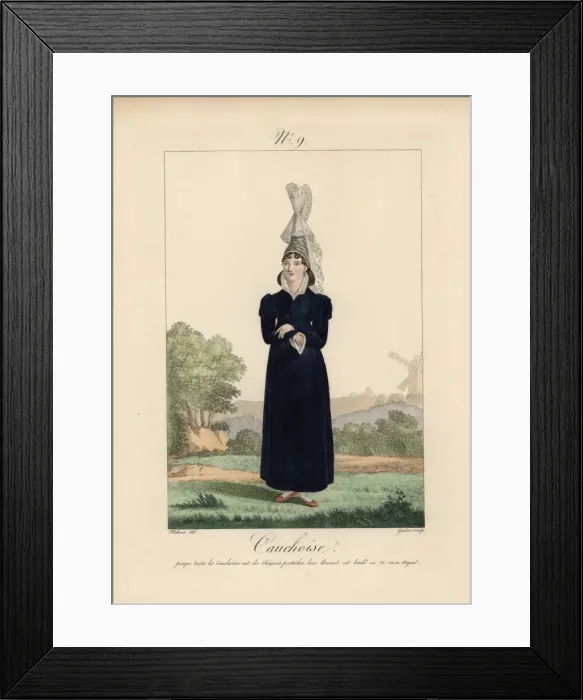 Framed Print : Woman of Caux in tall bonnet with long lace Framed Print : Woman of Caux in tall bonnet with long lace
