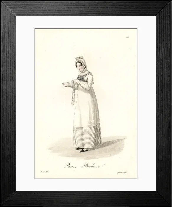 Framed Print : Embroiderer, Paris, early 19th century Framed Print : Embroiderer, Paris, early 19th century