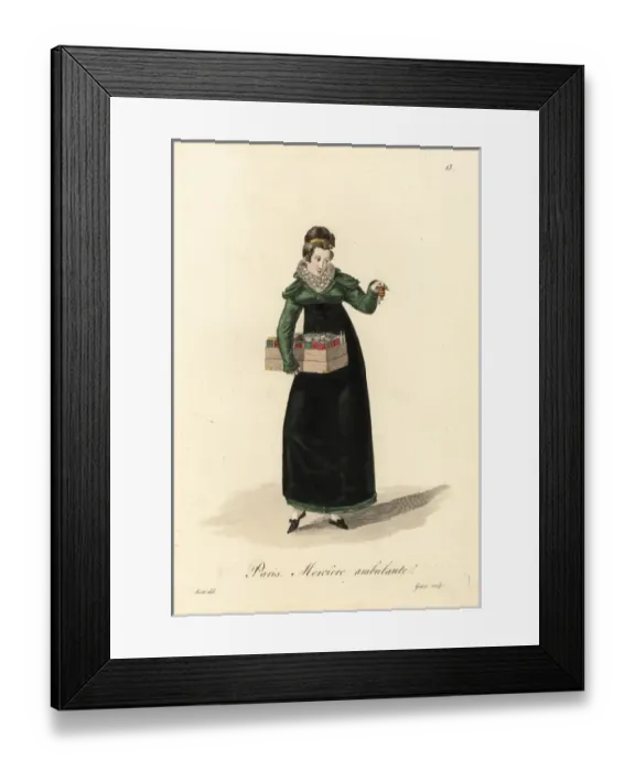 Framed Print : Itinerant haberdasher, Paris, early 19th century Framed Print : Itinerant haberdasher, Paris, early 19th century
