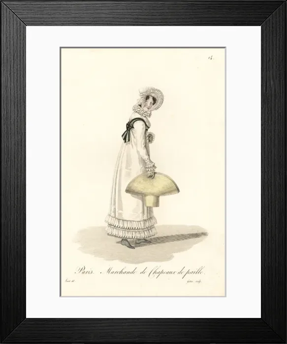 Framed Print : Straw hat seller, Paris, early 19th century Framed Print : Straw hat seller, Paris, early 19th century