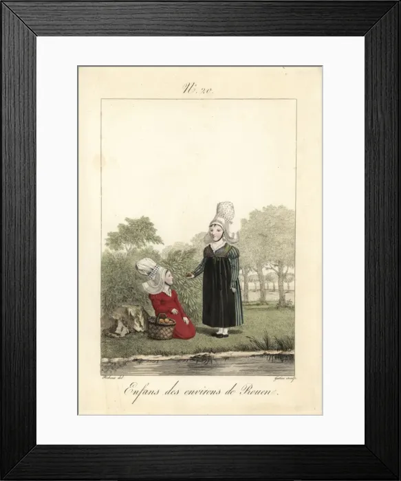 Framed Print : Childrens costumes from the environs of Rouen, 1827 Framed Print : Childrens costumes from the environs of Rouen, 1827