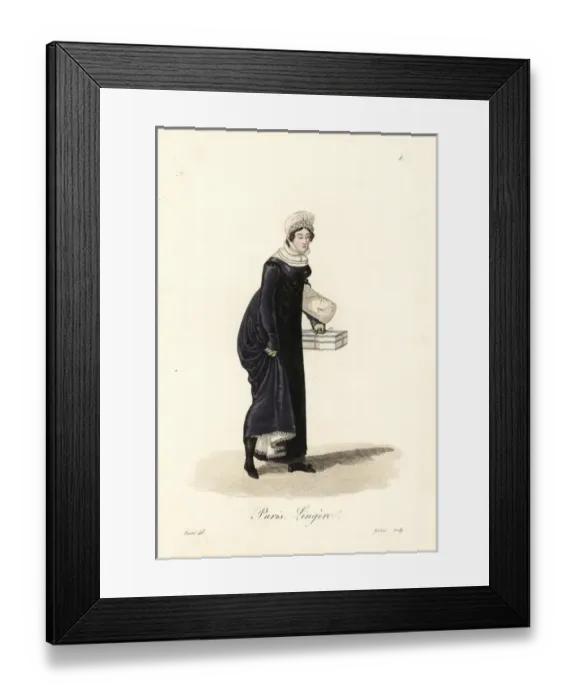 Framed Print : Seamstress, Paris, early 19th century, in lace Framed Print : Seamstress, Paris, early 19th century, in lace