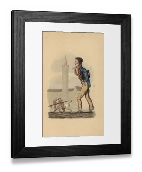 Framed Print : Parisian dandy with dog carrying a cane, circa 1815 Framed Print : Parisian dandy with dog carrying a cane, circa 1815