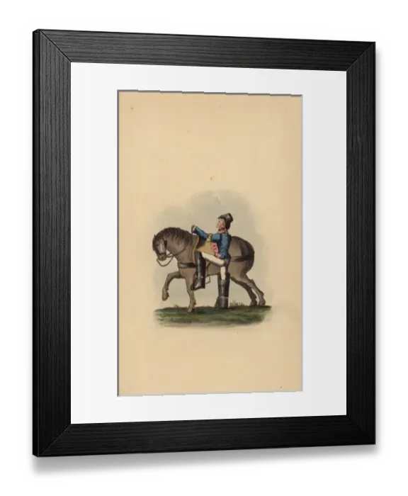 Framed Print : French postboy with pigtail and heavy boots, circa 1815