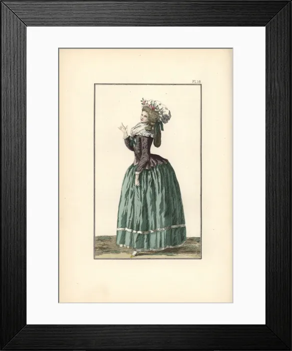 Framed Print : Woman wearing an English-style dress with peasant Framed Print : Woman wearing an English-style dress with peasant