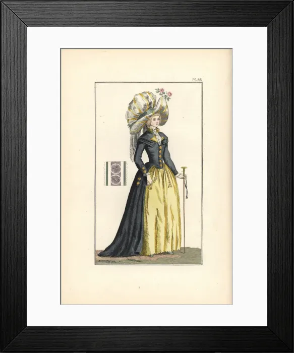 Framed Print : Woman in redingote with four collars, wearing Framed Print : Woman in redingote with four collars, wearing