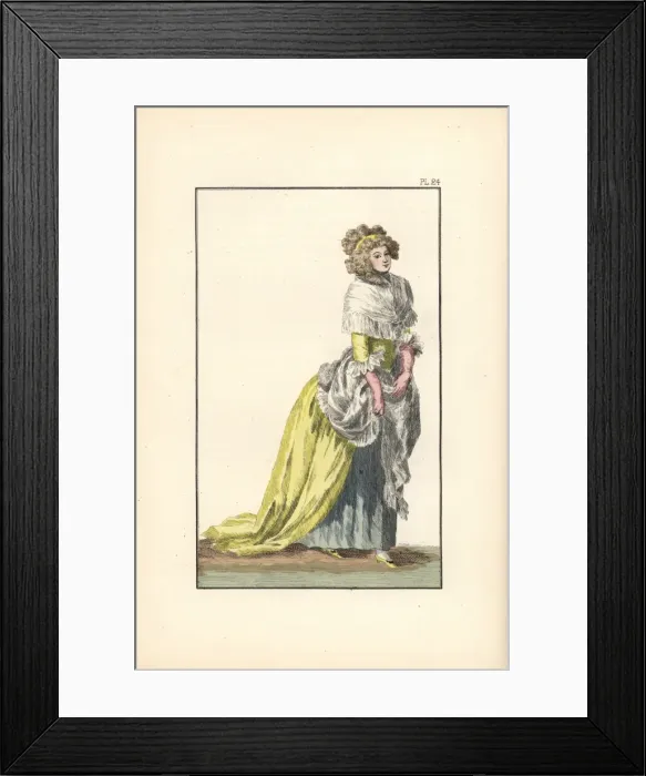 Framed Print : Woman wearing a dress of English silk with Framed Print : Woman wearing a dress of English silk with