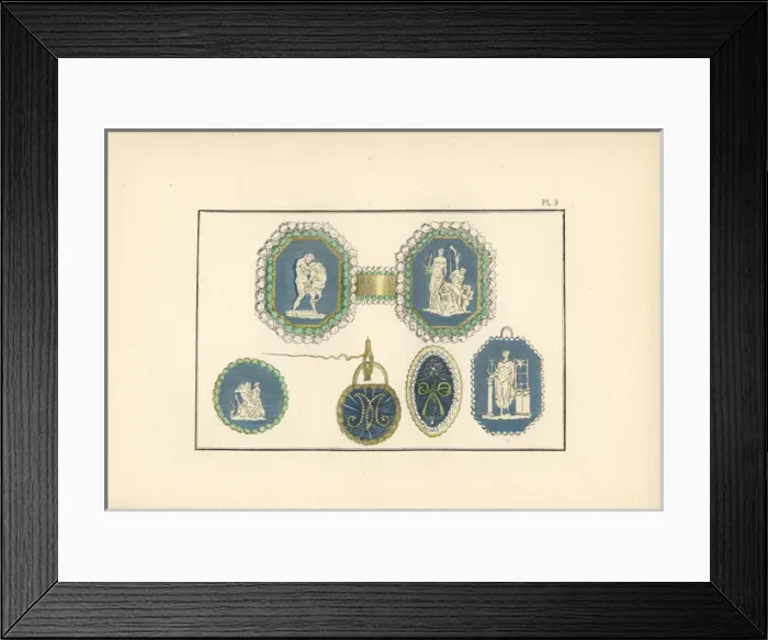 Framed Print : Womens belt badges with classical scenes Framed Print : Womens belt badges with classical scenes