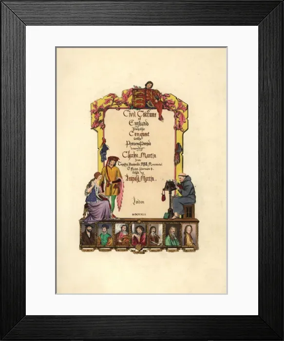 Framed Print : Title page illustrated with a herald, a monk Framed Print : Title page illustrated with a herald, a monk