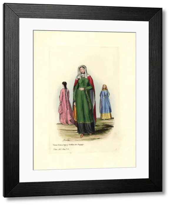Framed Print : Women in long sleeved dresses, long mantles Framed Print : Women in long sleeved dresses, long mantles