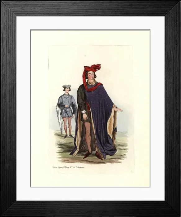 Framed Print : Male costume from the reigns of Henry IV and V (1399-1422) Framed Print : Male costume from the reigns of Henry IV and V (1399-1422)