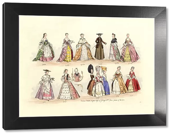 Womens fashion from 1760-1771, from prints