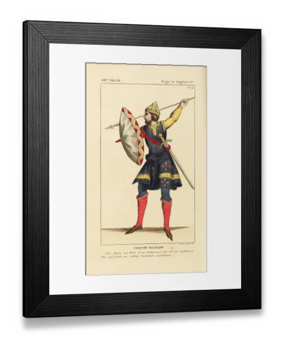 Framed Print : Military costume of a Norman soldier, 12th century Framed Print : Military costume of a Norman soldier, 12th century