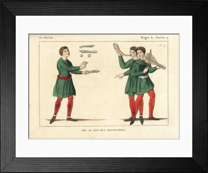 Framed Print : Juggler performing to music, 9th century Framed Print : Juggler performing to music, 9th century