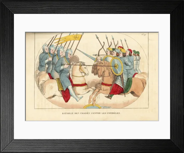 Framed Print : Battle between crusaders and infidels, 12th century Framed Print : Battle between crusaders and infidels, 12th century
