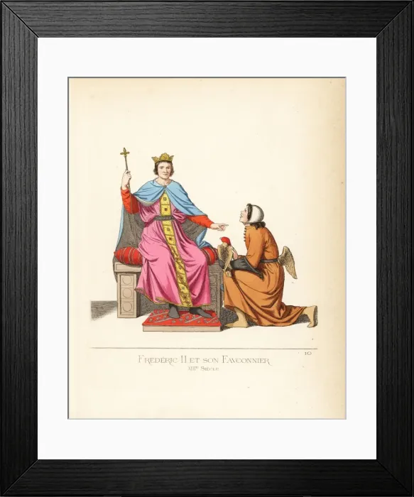 Framed Print : Frederick II and his falconer, 13th century Framed Print : Frederick II and his falconer, 13th century