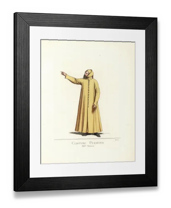 Framed Print : Military costume of a Tuscan gentleman, 15th century Framed Print : Military costume of a Tuscan gentleman, 15th century