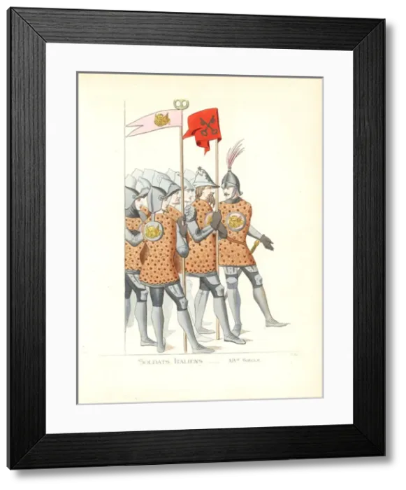 Framed Print : Uniforms of Italian soldiers, 14th century Framed Print : Uniforms of Italian soldiers, 14th century