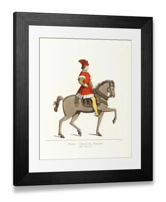 Framed Print : Costume of a young Italian cavalry man, 14th century
