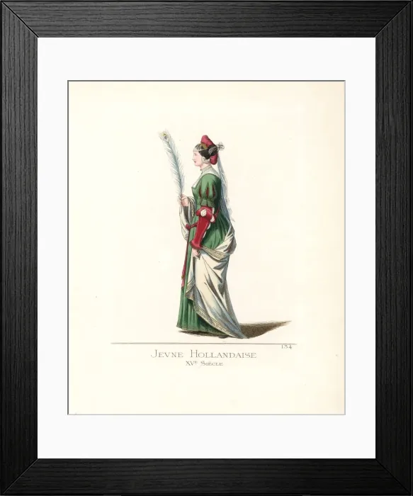Framed Print : Costume of a young woman of Holland, 15th century Framed Print : Costume of a young woman of Holland, 15th century