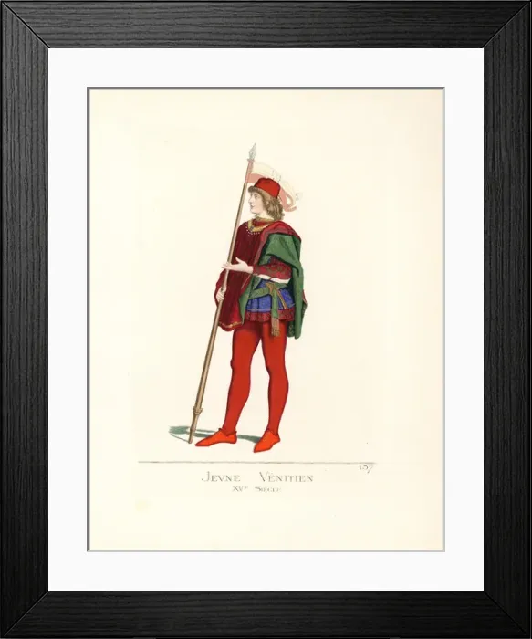 Framed Print : Young Venetian man with banner, 15th century Framed Print : Young Venetian man with banner, 15th century