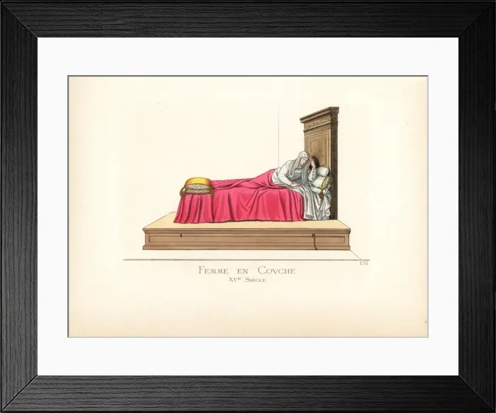 Framed Print : Woman in bed from the 15th century Framed Print : Woman in bed from the 15th century