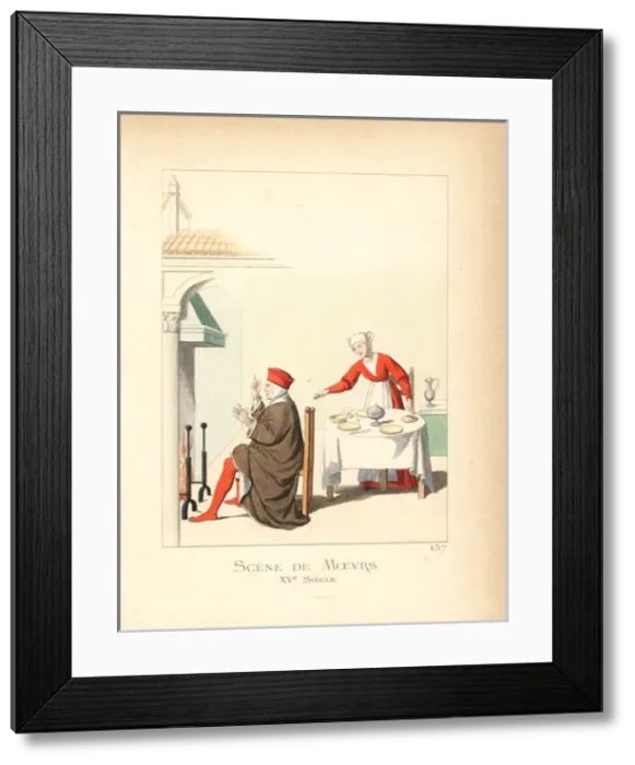 Framed Print : Household scene in Milan, 15th century Framed Print : Household scene in Milan, 15th century