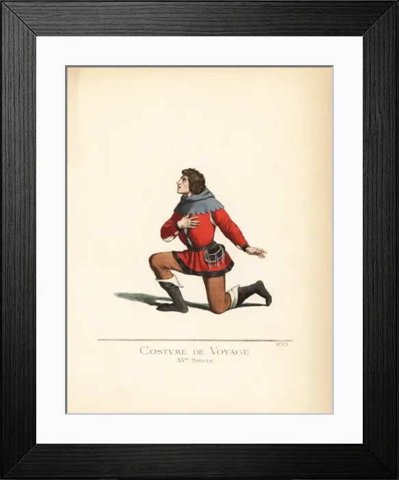 Framed Print : Male travel costume, 15th century Framed Print : Male travel costume, 15th century