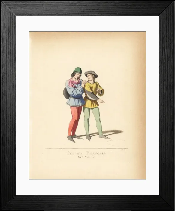 Framed Print : Costume of French youths, 15th century Framed Print : Costume of French youths, 15th century