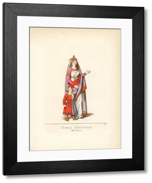 Framed Print : Military costume of a Tuscan gentleman, 15th century Framed Print : Military costume of a Tuscan gentleman, 15th century