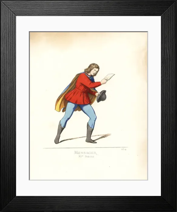 Framed Print : Costume of an Italian messenger, 15th century Framed Print : Costume of an Italian messenger, 15th century