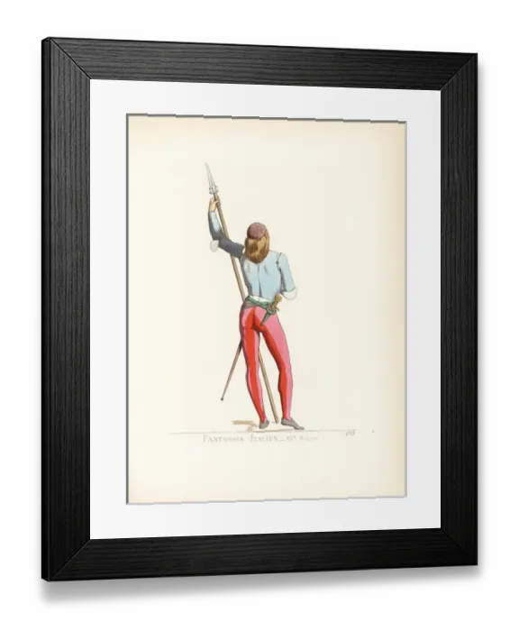 Framed Print : Costume of an Italian infantryman, 15th century Framed Print : Costume of an Italian infantryman, 15th century