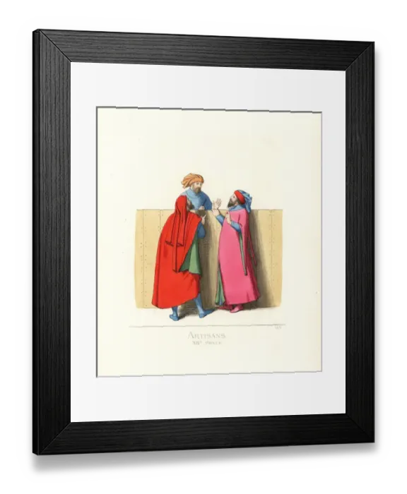Framed Print : Italian guild artisans and a judicial notary, 14th century