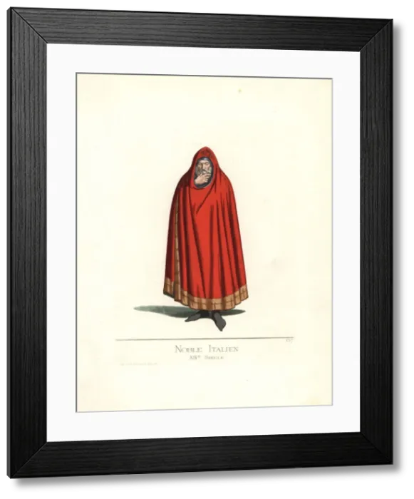 Framed Print : Italian nobleman in cape with ermine border, 14th century Framed Print : Italian nobleman in cape with ermine border, 14th century