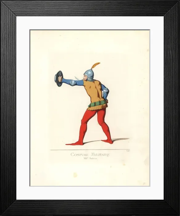 Framed Print : Soldier with small shield, sword and plumed Framed Print : Soldier with small shield, sword and plumed