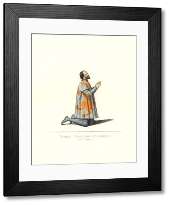 Framed Print : French noble kneeling in prayer, 14th century Framed Print : French noble kneeling in prayer, 14th century