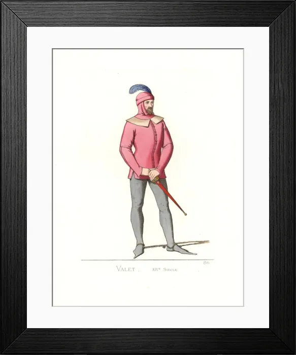 Framed Print : Costume of a valet, 14th century Framed Print : Costume of a valet, 14th century