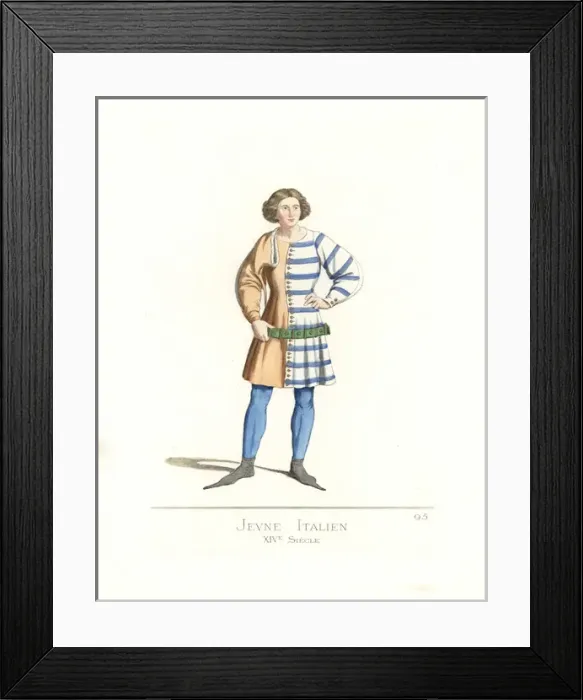 Framed Print : Costume of a young Italian man, 14th century Framed Print : Costume of a young Italian man, 14th century