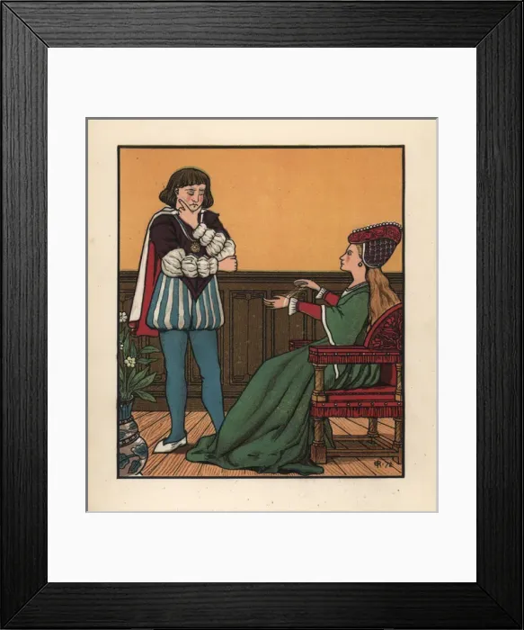 Framed Print : Medieval woman seated in a gothic chair playing cats cradle Framed Print : Medieval woman seated in a gothic chair playing cats cradle