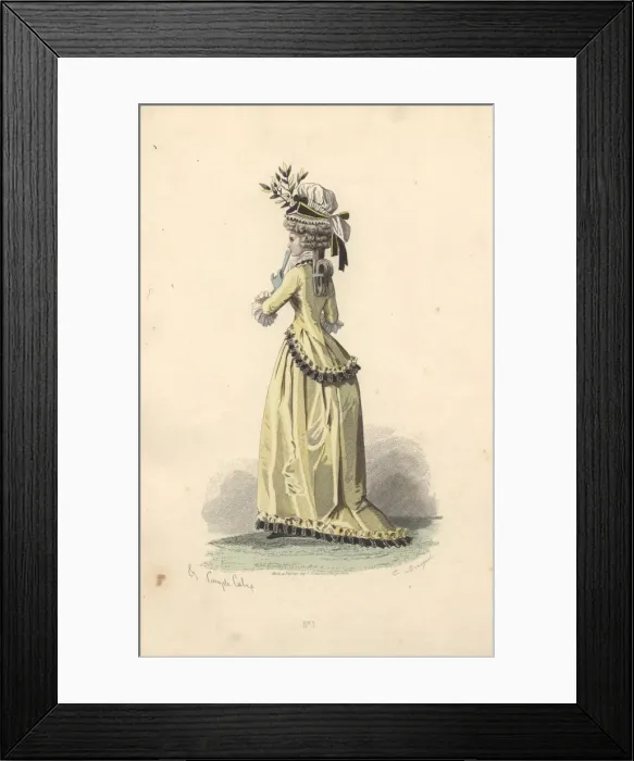 Framed Print : Woman in wig, bonnet trimmed with foliage Framed Print : Woman in wig, bonnet trimmed with foliage