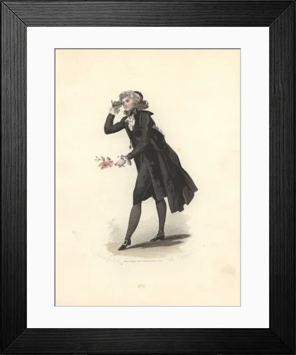 Framed Print : Dandy in black suit, breeches and stockings Framed Print : Dandy in black suit, breeches and stockings
