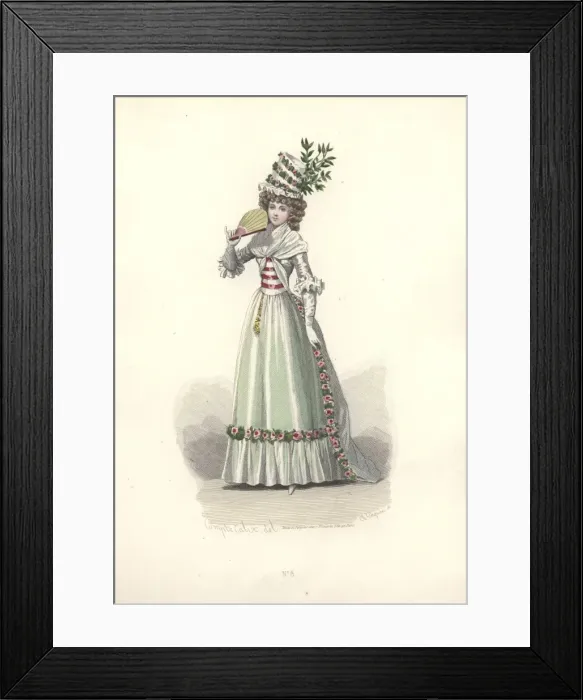 Framed Print : Woman in extravagant tall floral bonnet, wearing Framed Print : Woman in extravagant tall floral bonnet, wearing