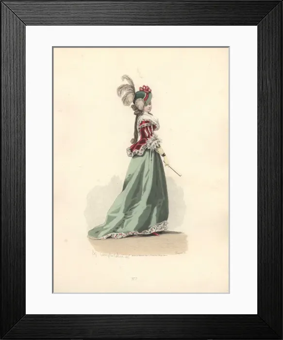 Framed Print : Woman in feathered bonnet, scarlet velvet jacket Framed Print : Woman in feathered bonnet, scarlet velvet jacket