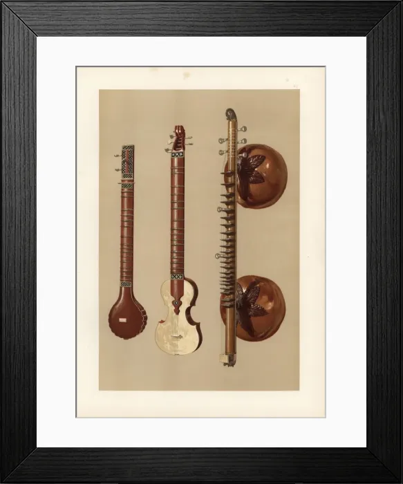 Framed Print : Indian sitars and a vina with large soundboxes Framed Print : Indian sitars and a vina with large soundboxes