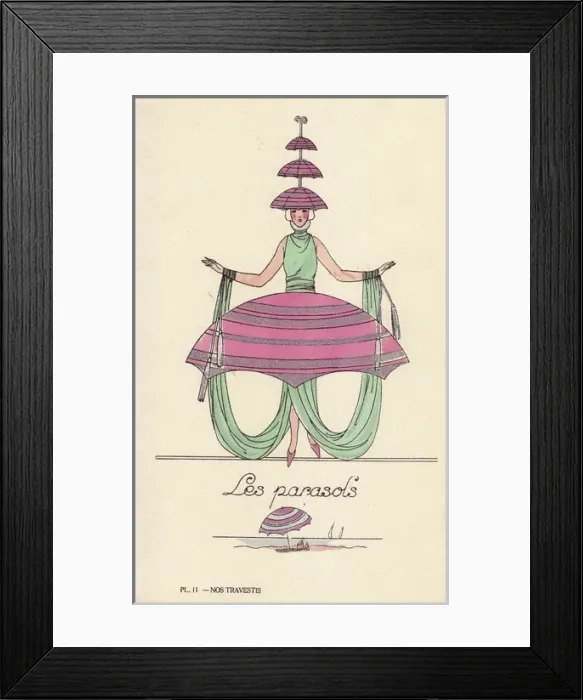Framed Print : Woman in parasols fancy dress Framed Print : Woman in parasols fancy dress