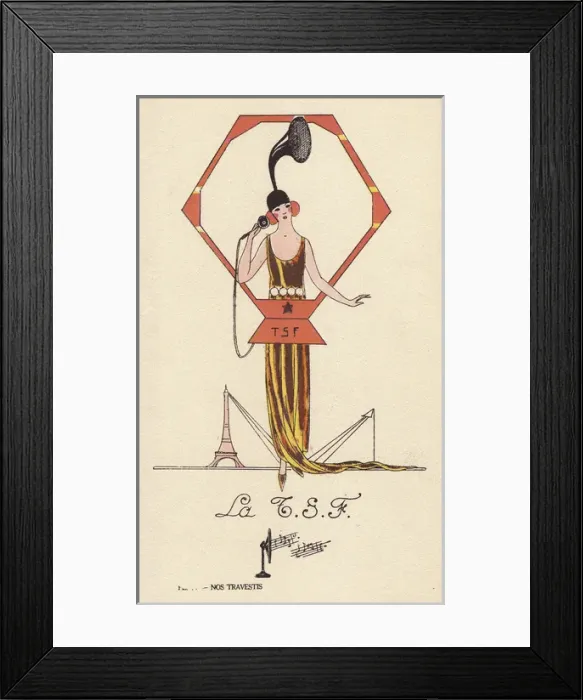 Framed Print : Woman in wireless telephone (le TSF) costume Framed Print : Woman in wireless telephone (le TSF) costume