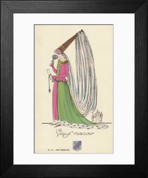 Framed Print : Woman in old manor medieval costume Framed Print : Woman in old manor medieval costume